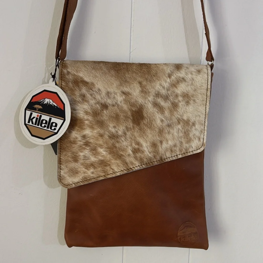 Kilele Hide Envelope Brown and Tan‎ Leather Messenger Crossbody Bag NWT